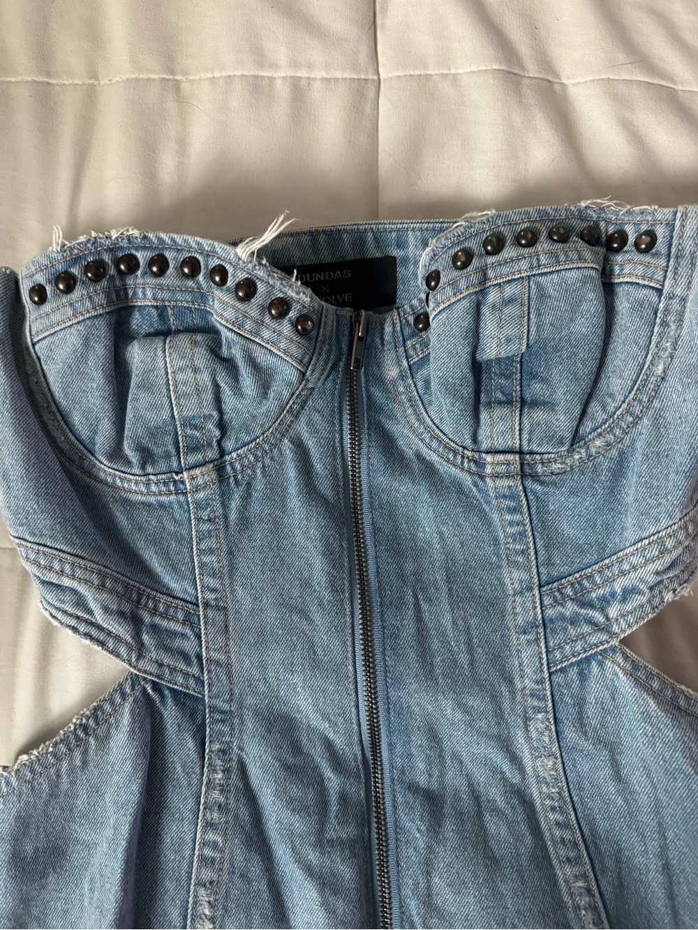 DUNDAS x Revolve Strapless Light Blue Denim Mini Dress with Cutouts - Picture 5 of 9